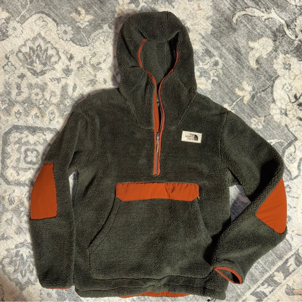 The North Face Men's Olive and Rust Zip-Up Sweater